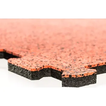 Rohožka Černo-červená gumová podlahová deska (puzzle - okraj) FLOMA Sandwich EPDM - délka 100 cm, šířka 100 cm, výška 2 cm