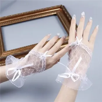 Rukavice Krátké černé krajkové rukavice | elegantní rukavice - Bílý