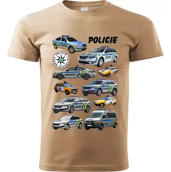 Chlapecké tričko dětské tričko POLICIE béžové 122 (dětské tričko s policejními auty)