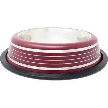 Miska pro psa PROFIZOO Miska nerezová protiskluzová zakulacená 1550 ml Kaštanová (šedý proužek)