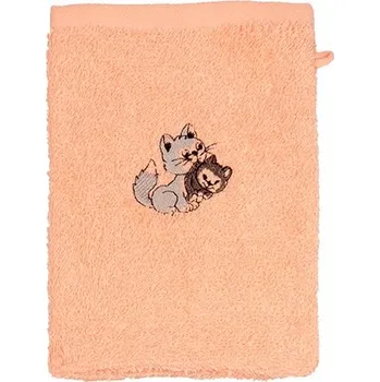 Dětská žínka froté KOČIČKA lososová 15x21 cm