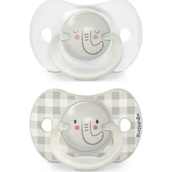 SUAVINEX Den & Noc Šidítko fyziologické silikon 0-6 m 2 ks Šedý slon