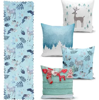 Povlak na polštářek Sada 4 vánočních povlaků na polštář a běhounu na stůl Minimalist Cushion Covers Winter Wonderland ID_1386777