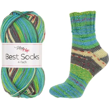 Příze Pletací / háčkovací příze Vlna-Hep BEST SOCKS 4-fach 7385 zeleno-modrá vzorovaná, ponožková, 100g/420m