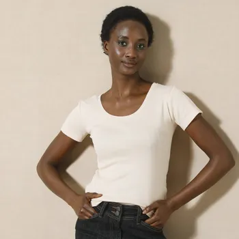 Jednobarevné tričko s krátkými rukávy, bio bavlna béžová 50