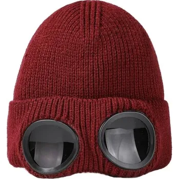 Čepice Pánská a dámská větruodolná pletená čepice | zimní čepice s brýlemi - Víno
