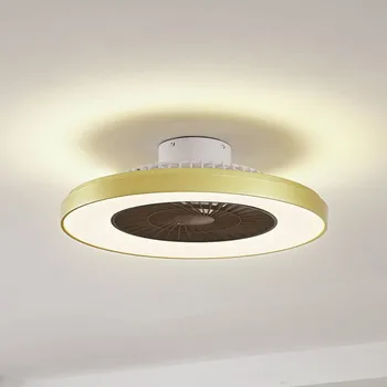 Lampička Lindby LED stropní ventilátor Teleo, mosaz, DC, tichý, Tuya - Stříška - Ø 16 cm, výška 6,5 cm; Ø ventilátoru 29 cm mosaz, bílá LED 37 W celkem - Doprava zdarma