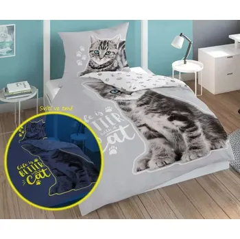 Povlečení Oboustranné Bavlněné povlečení Koťátko grey svítící 140x200/70x80 cm