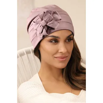 Čepice KRUMLOVANKA Dámská bavlněná čepice s mašlí W-0670/540 světle starorůžová