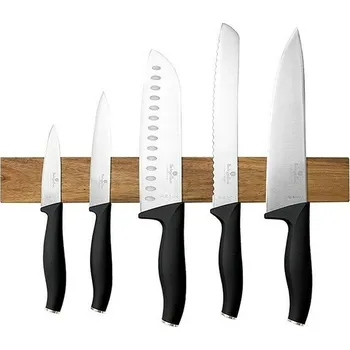 Kuchyňský nůž BERLINGERHAUS Sada nožů s magnetickým držákem z akátového dřeva 6 ks Black Rose Collection BH-2942