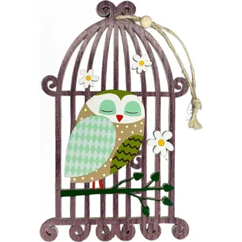 Dřevěná dekorace - sova v kleci (1ks)