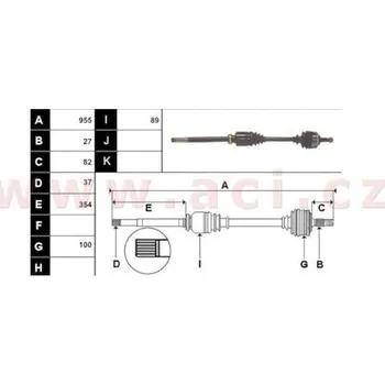 poloosa AVORD délka 955 mm, 27 drážek u kola, 37 drážek u převodovky, +ABS 48z (převodovka ML), P, repasovaný originál (+vratná