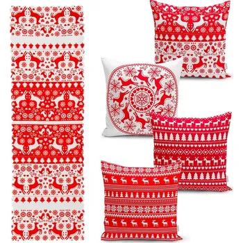 Povlak na polštářek Sada 4 vánočních povlaků na polštář a běhounu na stůl Minimalist Cushion Covers Christmas ID_1386781