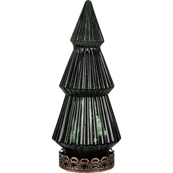 Vánoční stromek Zelený skleněný dekorační svítící stromek LED Tree - Ø 7*16 cm