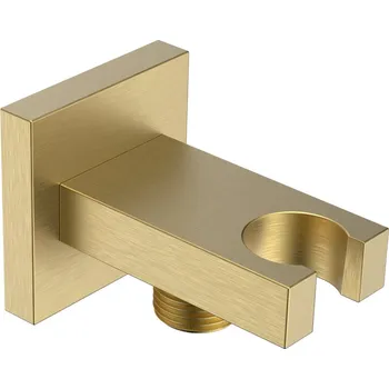 Tyč na sprchový závěs Sapho Držák sprchy hranatý pevný s vyústěním zlato mat AQ591GB