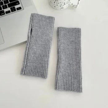 Rukavice Dámské teplé pletené rukavice bez prstů | zimní bezprstové rukavice - Tmavě šedá