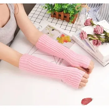 Rukavice Dámské zimní bezprsté pletené rukavice | teplé rukavice bez prstů - růžový