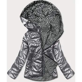 Oboustranná šedá dámská bunda s kapucí (B9793-70) odstíny šedé XXL (44)