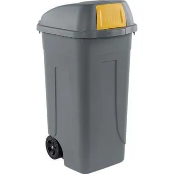 Popelnice Mobil Plastic Plastová venkovní popelnice, objem 100 l, šedá/žlutá