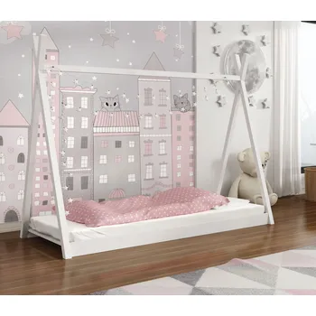 Dětská postel Dětská domečková Montessori týpí postel z masivu borovice OLA - 200x90 cm - BÍLÁ
