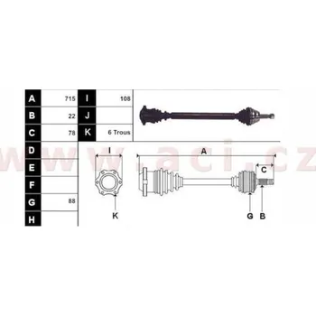 poloosa AVORD délka 715 mm, 22 drážek u kola, u převodovky 6x M10 průměr 108 mm, P, repasovaný originál (+vratná část 595 Kč/25
