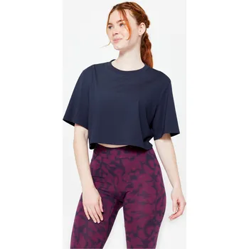 DOMYOS Dámské fitness tričko crop top S MODRÁ