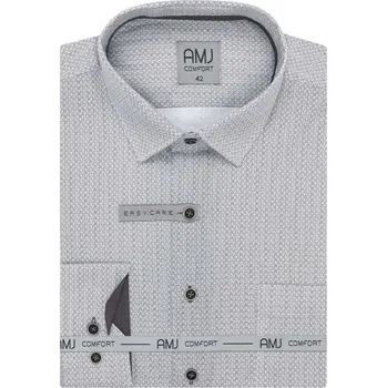 Pánská košile Pánská košile AMJ bavlněná, šedá s drobnými hustými vlnkami, VDSBR1384, dlouhý rukáv slim fit, vel. 44