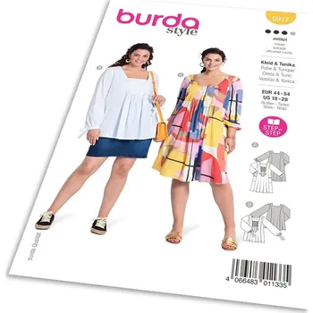 Střih Burda 5917 - Nabírané halenkové šaty, halenka