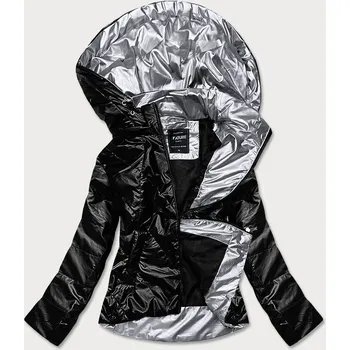 Černá dámská bunda se stříbrnou kapucí (RQW-7008) odstíny černé XL (42)