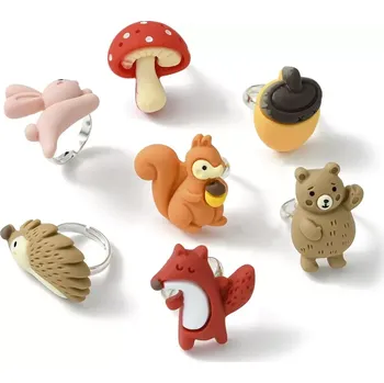 Souprava šperků Dětský prstýnek zvířátka a les - sada 7 ks