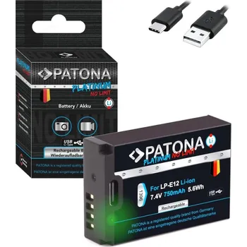 PATONA baterie pro foto Canon LP-E12 750mAh Li-Ion Platinum USB-C nabíjení