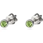 Stříbrné šroubovací náušnice, světle zelené zirkony