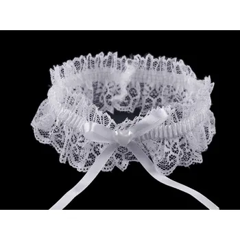 Svatební dekorace Svatební podvazek krajkový šíře 5 cm se srdcem - 1 bílá