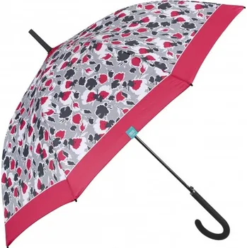 Deštník PERLETTI Time, Dámský holový deštník Floreale / červený lem, 26306