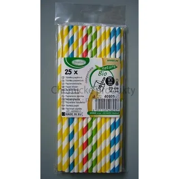 Jednorázové nádobí Brčko papírové rovné 197mm, prům.6mm, 25ks barevné