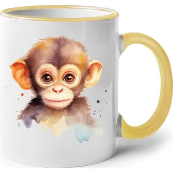 Keramický hrnek Opička, Barva Žlutá, Velikost 330 ml, Canvas Keramický hrnek s barevným uchem Bezvatriko.cz 2693