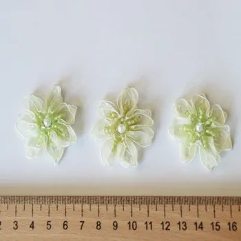 Nášivka chifon.kytička s kamínky 116 sv.zelená -