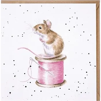 Přání Wrendale Designs "Sew it Begins", 15x15 cm - Myška