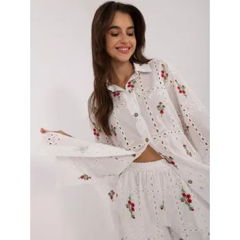 Dámský komplet s výšivkou dvoudílný bílo-žlutý