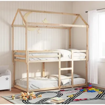 Dětská postel vidaXL Patrová postel se střechou 90x190 cm masivní borové dřevo [3282126] Barva: Přírodní