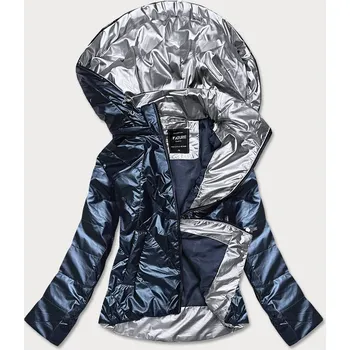 Šedomodrá dámská bunda se stříbrnou kapucí (RQW-7008) odstíny modré XXL (44)