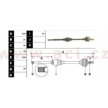 poloosa AVORD délka 929 mm, 27 drážek u kola, 24 drážek u převodovky, +ABS 48z (převodovka BE3), P, repasovaný originál (+vratn
