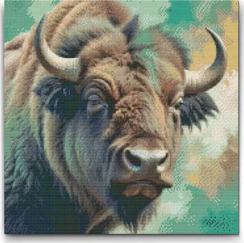 Diamantové malování Diamantové malování - Bizon v odstínech tlumené zelené Velikost: 50x50cm, Rámování: Pouze srolované plátno, Diamanty: Čtvercové