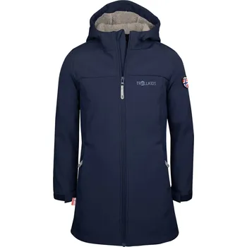 Dívčí bunda DÍVČÍ ZATEPLENÝ SOFTSHELLOVÝ KABÁT TROLLKIDS KRISTIANSAND, NAVY Velikost: 104