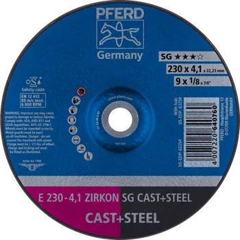 Brusný kotouč Pferd 62218310 | Brusný kotouč pro slévárny 230 x 4,1 x 22,23 mm, ZIRKON SG CAST + STEEL