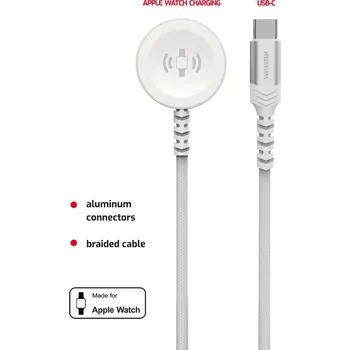 Počítač Magnetický nabíjecí kabel SWISSTEN USB-C pro Apple Watch - 1,2m - tkanička - bílý