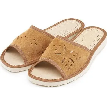 Dámské pantofle Vlnka Dámské letní kožené pantofle bez špice květy světle hnědá velikost obuv dospělí 40