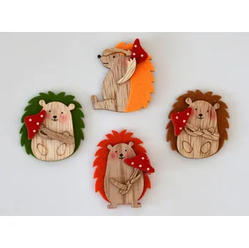 Dřevěná dekorace s filcem - Ježek - ŽLUTÝ