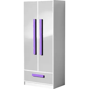 Ložnicová sestava Šatní skříň GULLIWER 1 bílá lesk/fialová