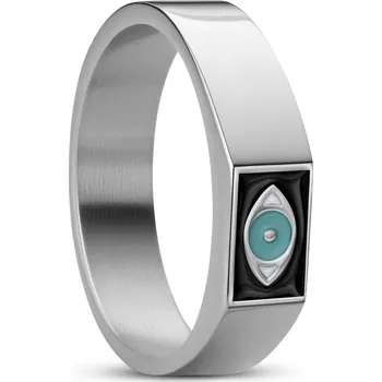 Prsten Evil Eye | Hranatý pečetní prsten stříbrné barvy - Waykins